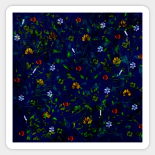 Flower Explosion of red, blue, yellow, green on navy blue background Sticker